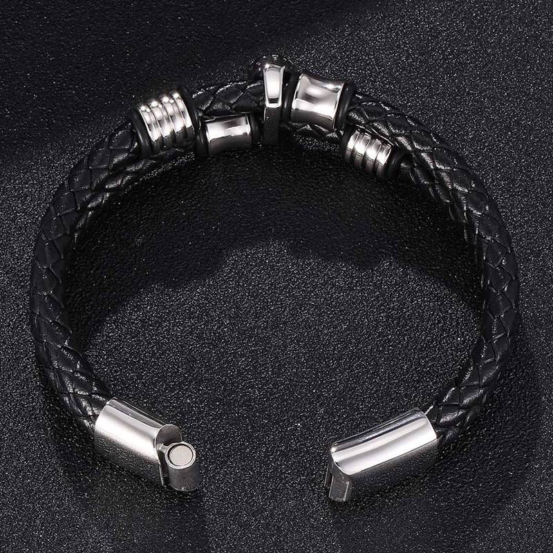 Punk Skull Genuine Leather Bracelet For Men Double Layer Woven Bracelet Charm Buckle Men Bracelets Bangles