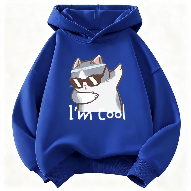 I Am Cool Cat Printed Pullover Hooded Kids Children's Sweatshirt Cute Hoody for Boys Girls Autumn Spring Casual Hoodies