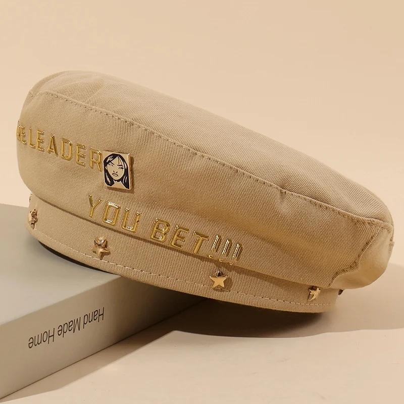 Берет с золотой буквой, женская британская шляпа, японский берет, шляпа художника, береты, шляпа газетчика