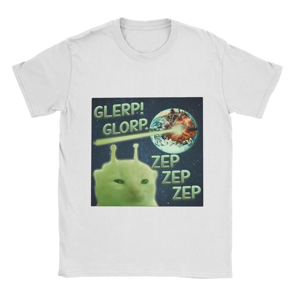 Men's Glorp Funny Alien Cat Brainrot Meme T Shirts  Pure Cotton Clothes Crazy Short Sleeve O-Neck T Shirt Printed T-Shirt