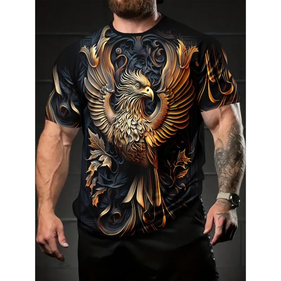 Colorful Cool Eagle Pattern T Shirt For Men Flame 3D Printed Tees Summer Street Short Sleeve Round Neck Tops Loose T-Shirts