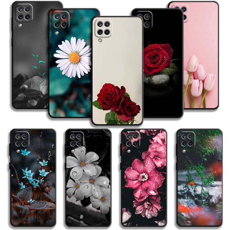 Чехол для Samsung Galaxy A70 A70s A50 A30s A04s A20s A20e A02 A02s A03 A42 M52 M31 M04, чехол с розой, тюльпаном, зелеными побегами, цветами