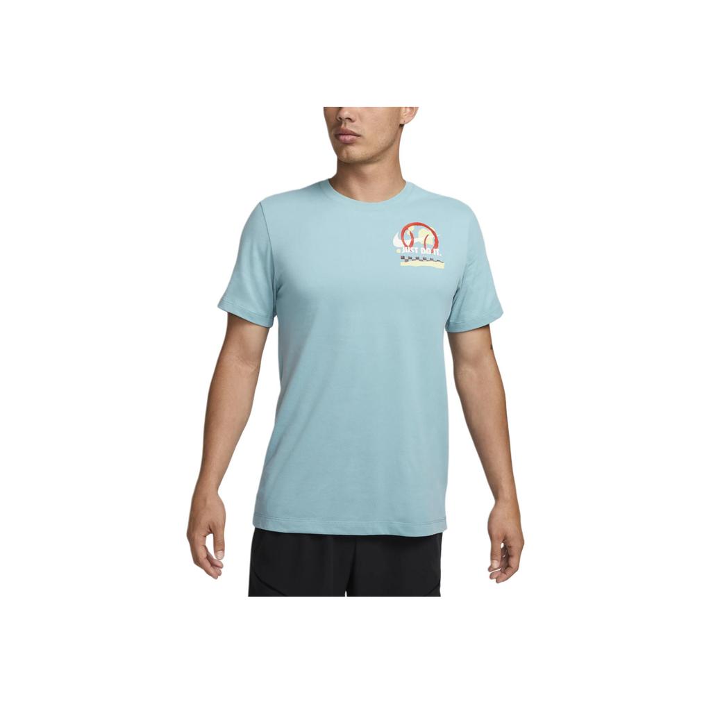 Nike Мужская футболка с принтом логотипа Dri-FIT, круглым вырезом, коротким рукавом, джинсово-зеленого цвета, бирюзовая FZ8112-464