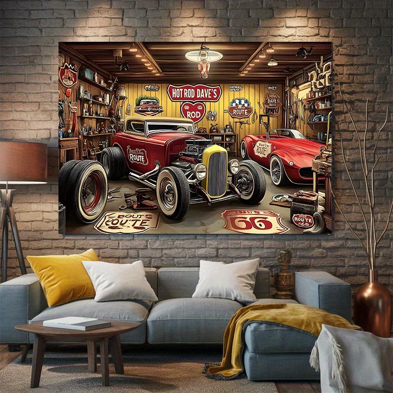 Vintage Hot Car Garage Party Banner - Suitable for home, photo props, and nostalgic events with classic car scenes