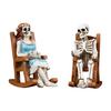 Skeleton Couple Figurine Resin Male And Female Skeleton Ornament Skeleton On Rocking Chair Statue for Halloween Mantel Shelf Decor