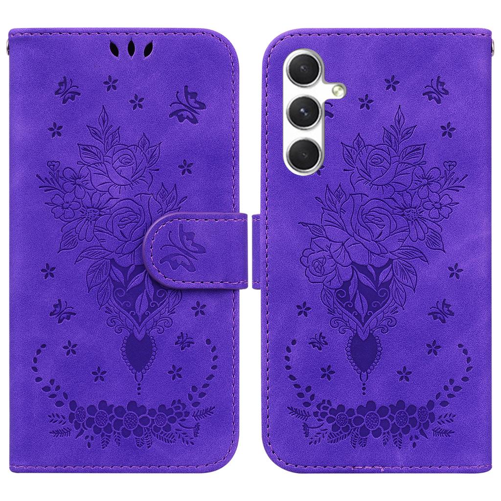For Samsung Galaxy S25+ Case PU Leather Wallet Phone Cover Butterfly Flower Imprint