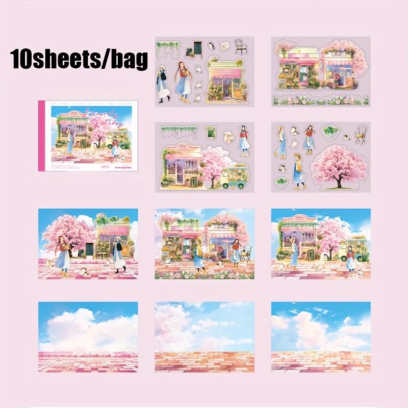 Mr. Paper,Sweet Landscape Stickers Pack of 10 Large Size Holiday Seaside Cherry Blossom Decorative Stickers for Handbooks Gifts