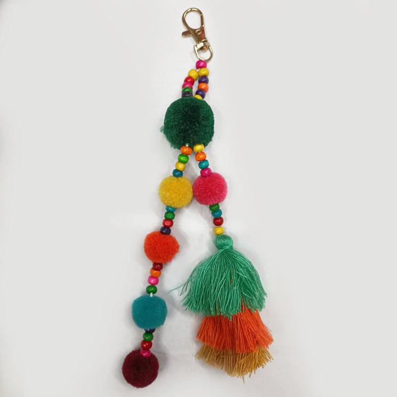 1Pc Keychain Keyring Boho Style Pompom Bag Hanging Colorful Summer Bead Accessories