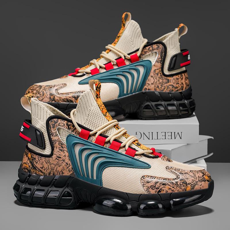 Осенняя уличная легкая мужская обувь большого размера, подошва «нож», кроссовки для папы, повседневные дышащие кроссовки из летучего трикотажа, мужская обувь