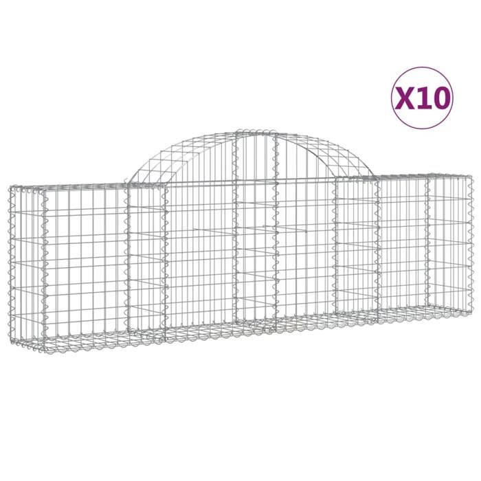 VidaXL Paniers à gabions arqués 10 pcs 200x30x60/80 cm Fer galvanisé, gabion, cage de gabion, panier de mur de gabion, mur 3146076