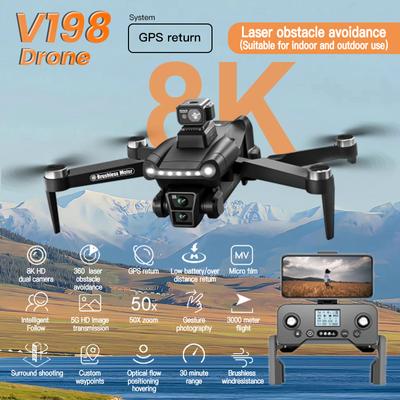 Новый V198 GPS Drone ESC 8K HD Camera Professional FPV 5G Wifi Laser/Optical Flow Obvelojet Obvelojet Бесщеточный мотор Складной квадрокоптер Игрушка в подарок