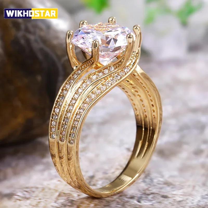 Gorgeous Solitaire Zirconia Bridal Wedding Rings Gold Color Engagement Party Brilliant Women Jewelry