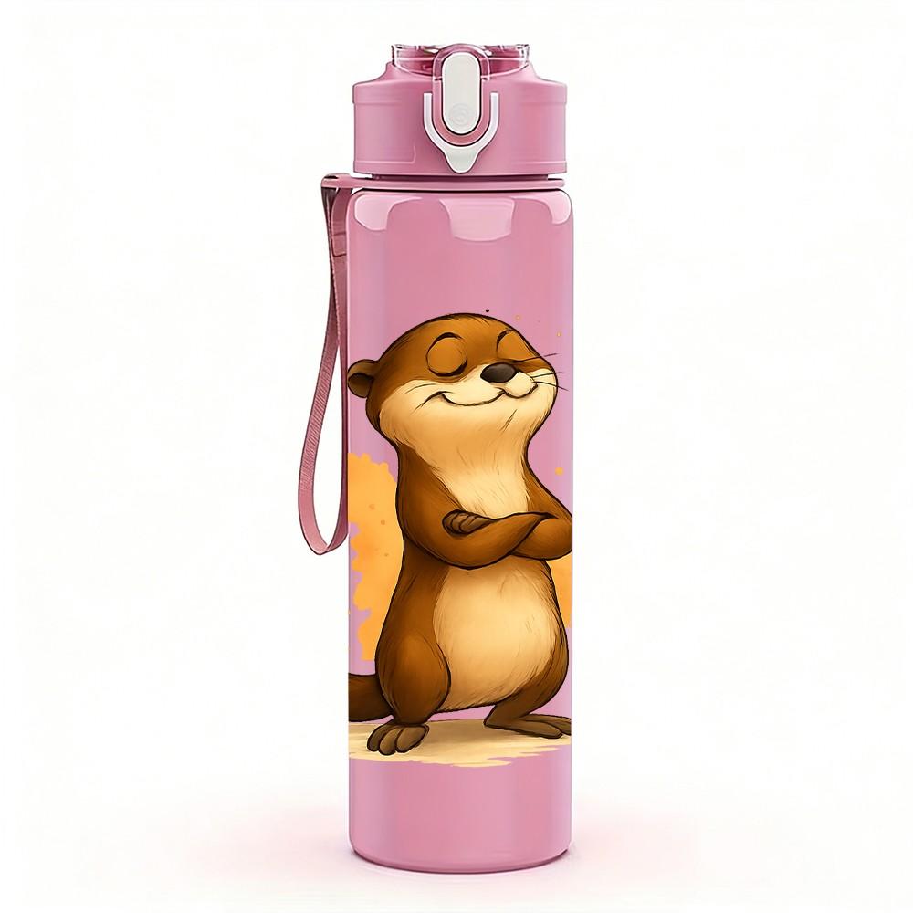 1PC Standing Brown Otter 750ml Color Plastic Sports Water Bottle Leakproof Flip Straw Lid Suitable for Sports Office Home Use