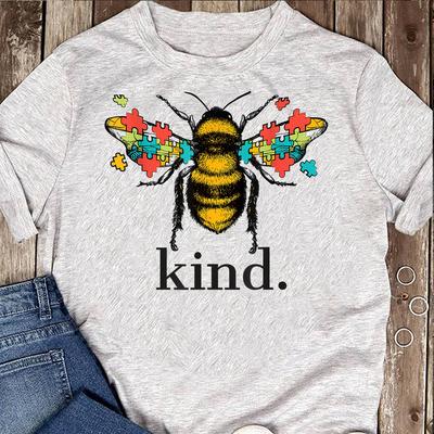 Autism Awareness Bee Kind T-Shirt: Puzzle Piece Wings