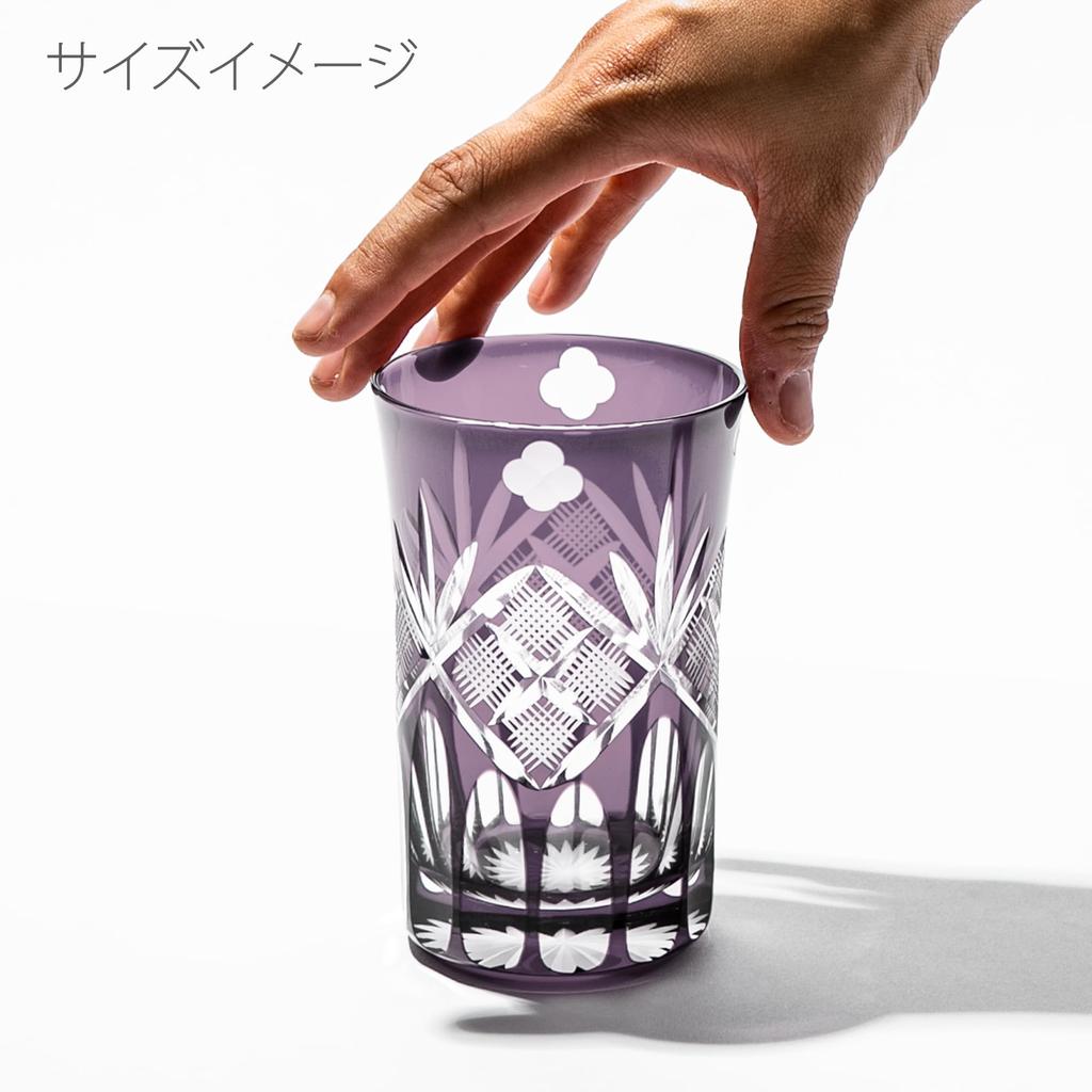 Стакан Kobo Edo Kiriko Yotsuba Genroku Crest в деревянной коробке, сделано в Японии [Официальный представитель Таймуро] (Эдо Пурпурный) ТБ90619-4М