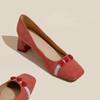 Fashion Red Wedding Shoes 2024 New Square Heel Suede Pumps Female Square Toe Shallow Mouth Elegant Flower Women's Loafer
