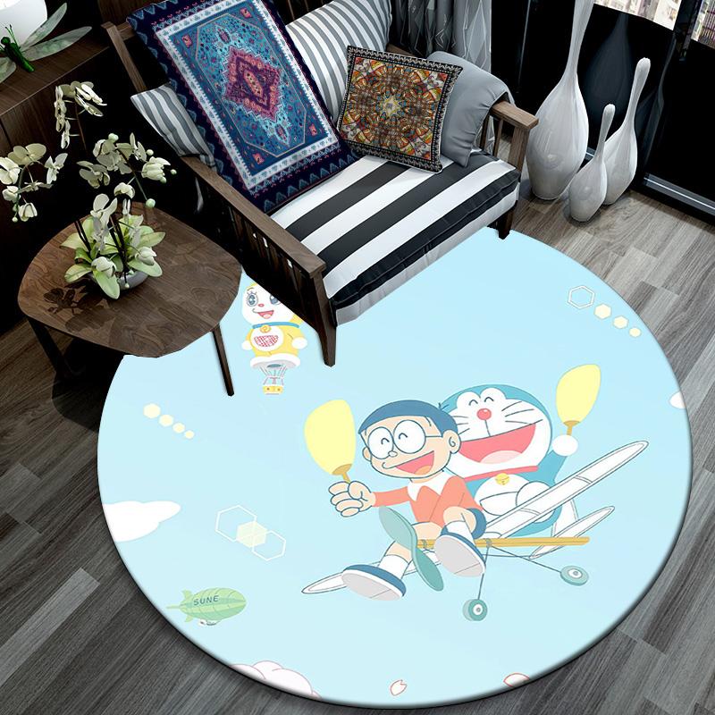 Doraemon Round Area Rug,Carpet Rug for Living Room Bedroom Sofa Playroom Decor,Non-slip Floor Mat