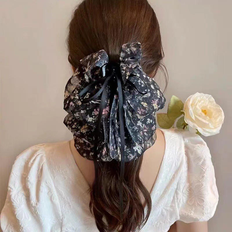 Elegant Women Large Bow Hair Claw Chiffon Big Bowknot Stain Bow Barrettes Hairpin Women Color Ponytail Clip Hair Accessories