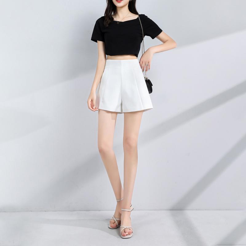 Костюм шорты женские шорты трапециевидной формы с высокой талией весна лето повседневные свободные широкие шифоновые шорты женские черные, белые