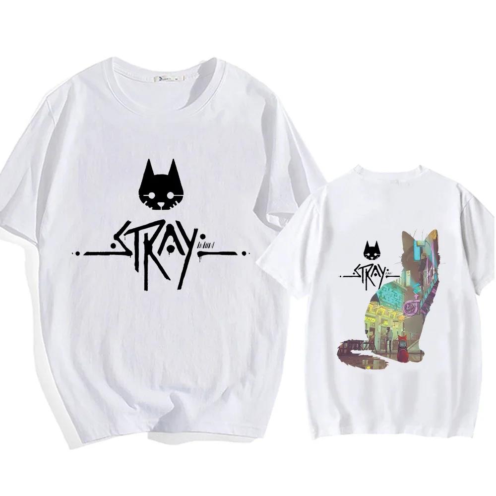 Новая Stray Game Кошка Харадзюку Повседневная Футболка Женская Повседневная Свободная Милая Кошка Круглый Вырез Чистый Хлопок Футболка с Коротким Рукавом