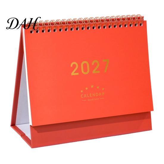 Decorative Desk Organizer 2027 Calendar, Standing Flip Desktop Minimalist Gold Foil Cover Academic Year Calendar Monthly Planner, Thick Paper for Note