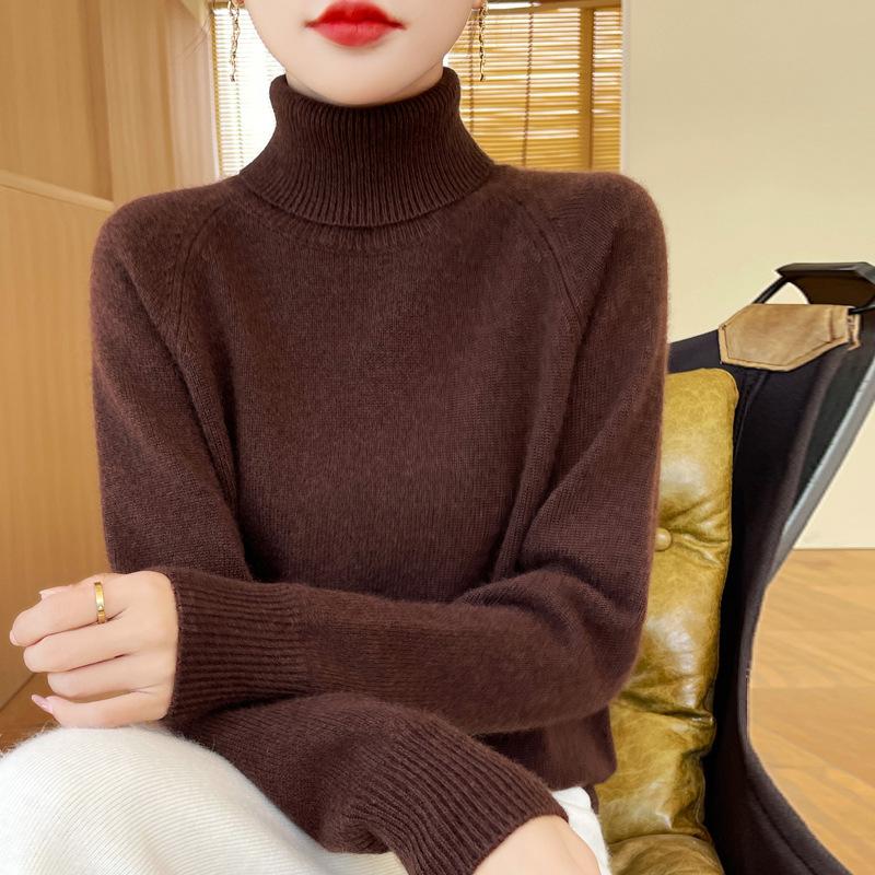 DAFIFY Women's Fashion Casual Fall Winter Solid Color Print Long Sleeve High Neck Sweaters