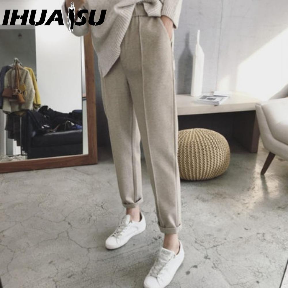 IHUASU Женские модные повседневные однотонные брюки и капри с принтом