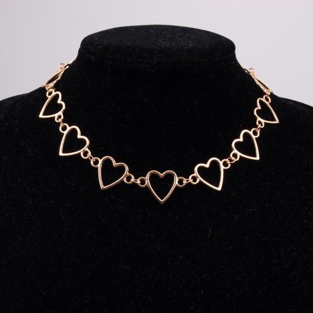 Independent Gothic Metal Hollow Connecting Heart Neck Chain Collar Necklace Women 'S Egirl Cosplay Aesthetic Jewelry Jewelry