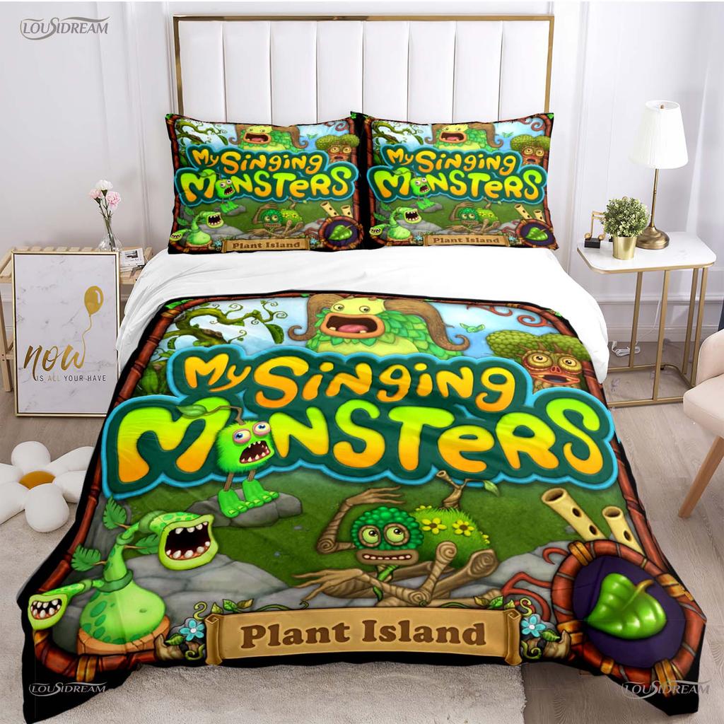 Забавный набор постельного белья My Singing Monster на все сезоны: пододеяльник, одеяло, наволочки. Односпальный/Двуспальный/Полуторный/Двуспальный