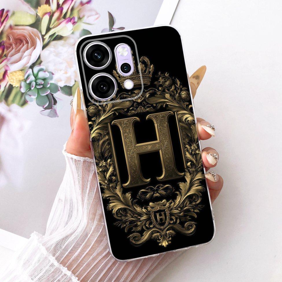 Прозрачный Для Oppo Reno 14Pro CPH2739 PKZ110 Чехол Для Oppo Reno14 Pro Чехол Роскошная Корона Буквы A-Z 2D Плоский Узор