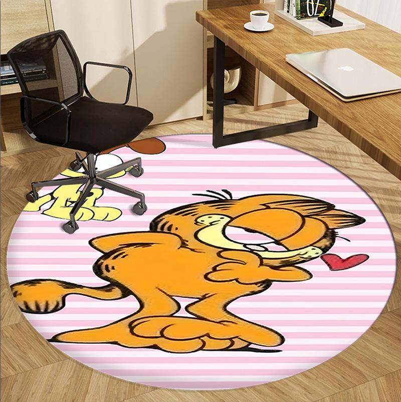 Garfield Pattern Round Rug, Indoor/Outdoor Mat, for Picnic, Gameroom, Bedroom, Office, Living Room, Home Decor Carpet, Birthday Gift