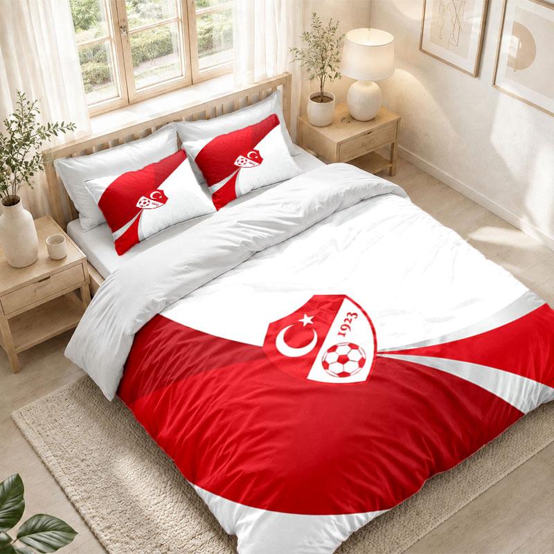 Bedding Set 1 Duvet Cover 2 Pillowcases Turkey Football Print Bedroom Home Decoration