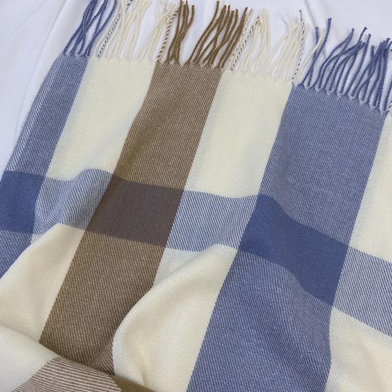 2022 Women's Plaid Scarf: Korean Style, Autumn/Winter, Imitation Cashmere, Tassel Shawl, Thick & Warm.