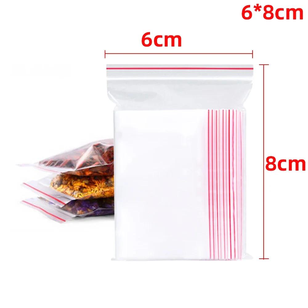 200/100Pcs Thicken Zipper Sealed Bags Clear Plastic Storage Bag for Small Jewelry Food Packing Reclosable Zippers Sealing Pouch