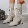 Women Knit Socks Shoes Stretch Fabric Women Luxury Ankle Boots Pointed Toe High Heels Slip-On Sock Heeled Chelsea Boots Size 43
