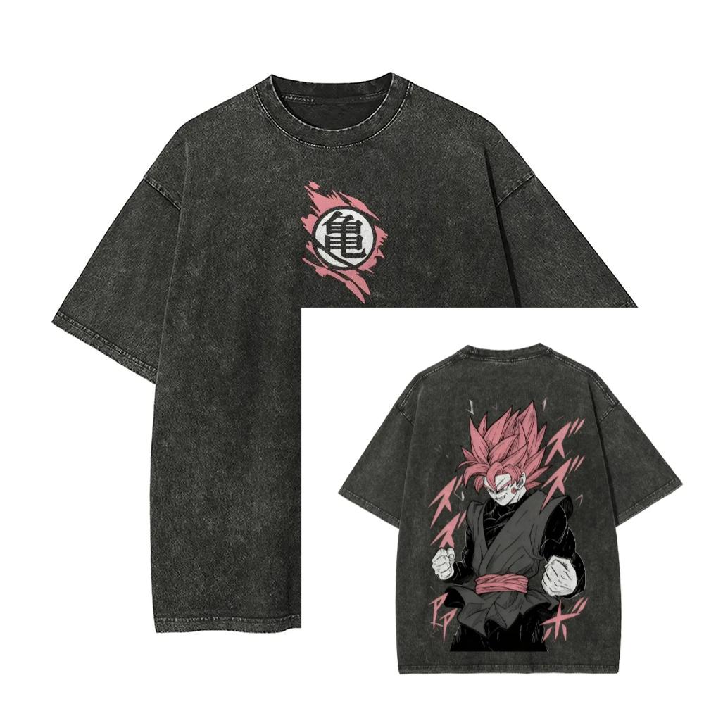 Dragon Ball Выстиранная Ретро Футболка с Коротким Рукавом Повседневная Летняя Одежда Мужская Удобная с Коротким Рукавом Половина Рукава Спортивная Популярный Топ