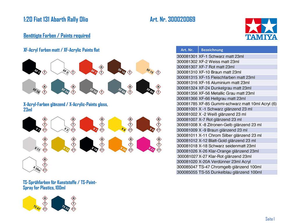 Tamiya Масштабный специальный проектный продукт Grand Prix Collection Series Fiat 131 Abarth Rally OLIO FIAT Пластиковая модель 20069 1/20 № 69