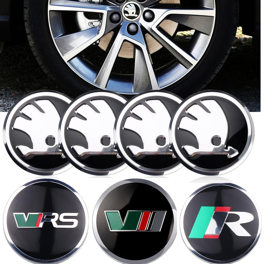 DDWO5 4pcs 56mm Car Wheel Center Hub Cap Badge Decal Wheel Cover Sticker For Skoda S Kodiaq Fabia Kamiq Karoq Octavia 3 A5 Rapid Scala