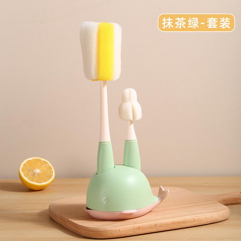 New Arrival Sponge Baby Bottle Brush Set Straight-Handle Cleaning Brush Children Bottle Wash Brush Base CMS0334