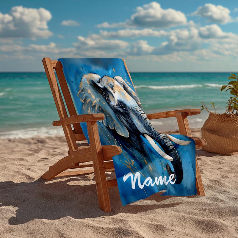 Custom Name Ultra-Soft Beach Towel with Elephant Theme,Ideal for Pool - Camping, Diving - Perfect Travel Essential, Vibrant Beach Towel.