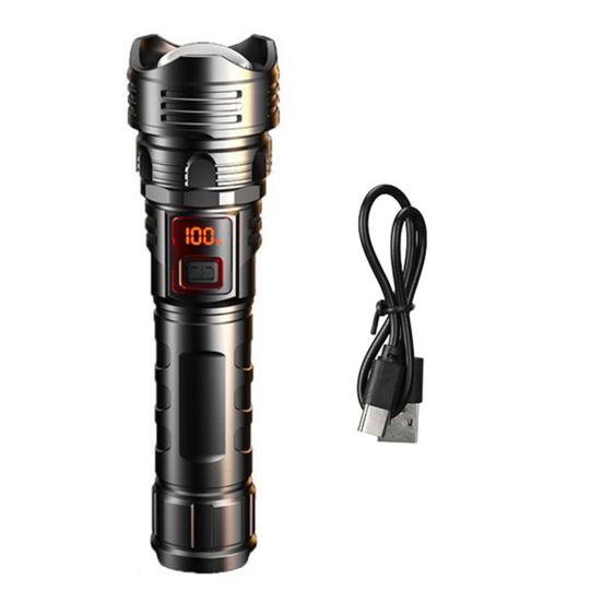 Rechargeable Zoomable Flashlight with Digital Power Display Waterproof LED Flashlight High Brightness Torch for Outdoor & Emergency Use