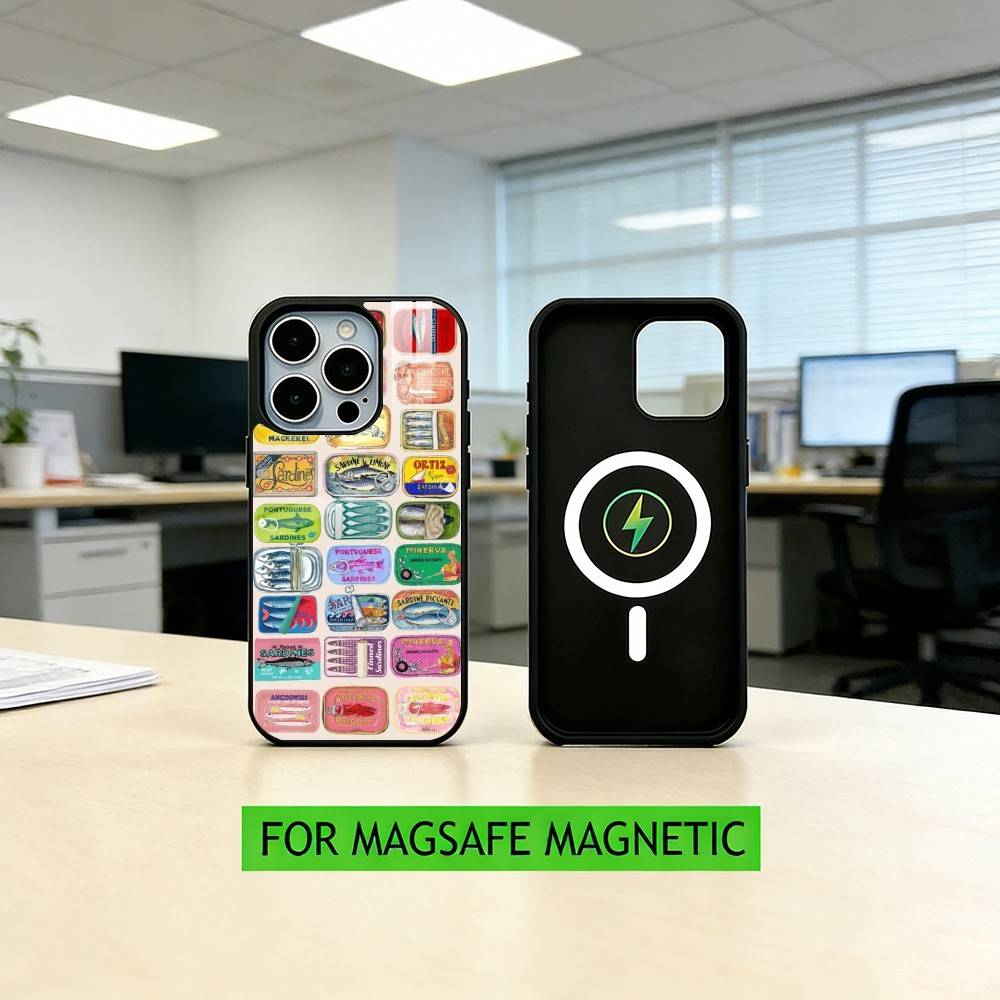 Чехол для телефона S-Sardines F-Fish Art Для iPhone17,16,15,14,13,12,11 Plus,Pro Магнитный Для Magsafe Беспроводная Зарядка