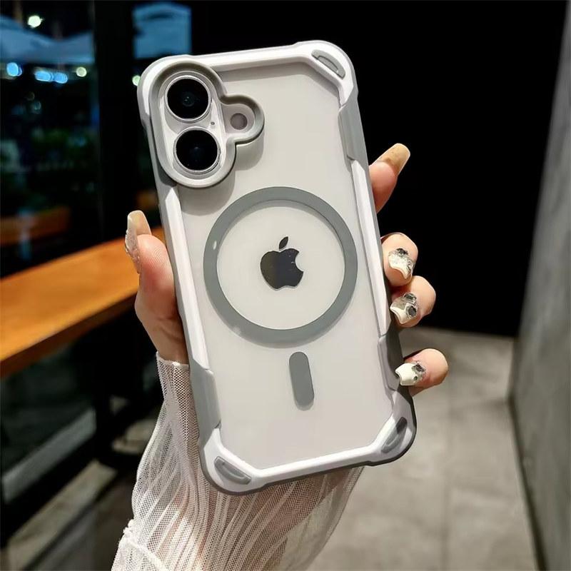 Для Magsafe Magnetic Shockproof Armor Case для iPhone 16 15 14 13 12 11 Pro Max Plus Прозрачный жесткий гибридный бампер задняя крышка