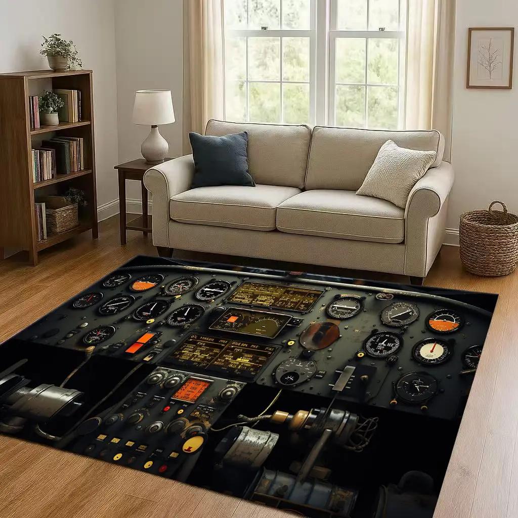 HD Spacecraft Aircraft Cockpit Dashboard Living Room Non Slip Area Rug Carpet for Bedroom Kids Playroom Sofa,Home Decor Doormat