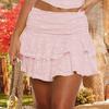 Lace Mini Skirt Sexy Ruffle Hem Low Rise Pleated Flowy Short Skirt Solid Color Multi Layer Cake Skirt Daily Wear