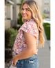 Azura Exchange Pink Plus Size Floral Print Ruffled Sleeve Frilled Neck Blouse