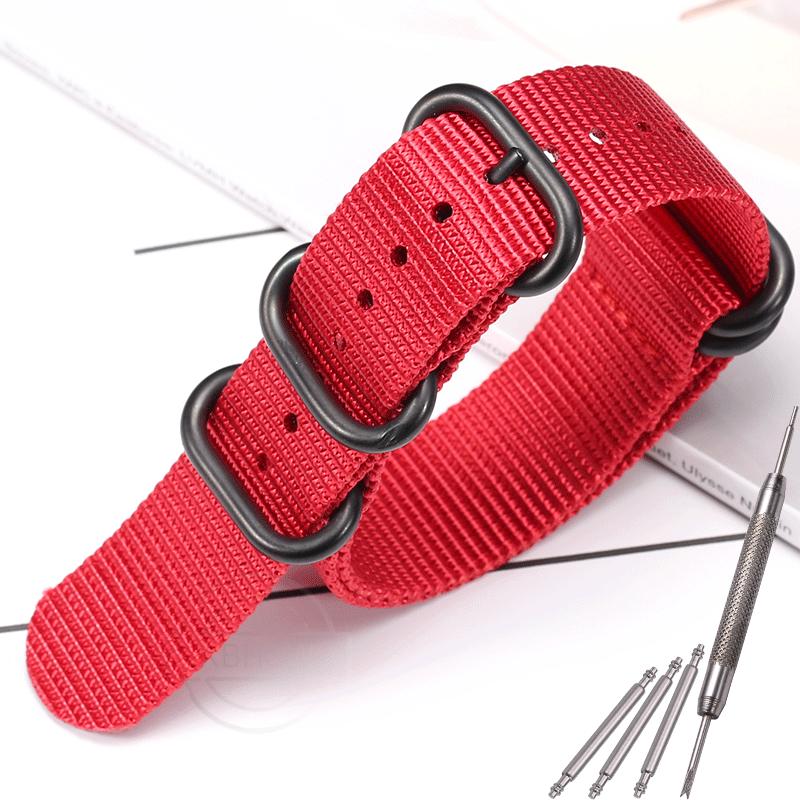 Nylon Strap 18mm 20mm 22mm 24mm Five-Ring Premium Weave Men Women Watch Band Bracelet Heavy Duty Stainless Steel Buckle