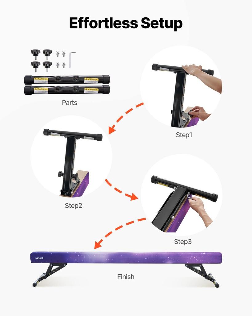 Adjustable Balane Beam for Kids, 8FT Gymnastics Beam, High and Low Floor Beams of 5 Adjustable Heights for All Gymnastic Levels, Professional