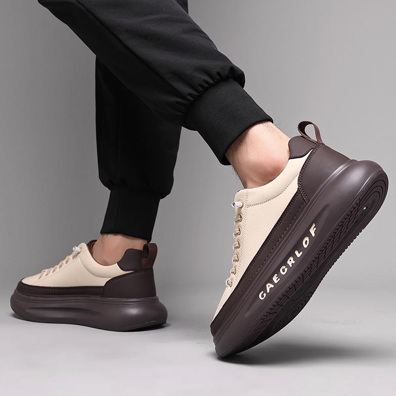 Модная мужская кожаная модная уличная обувь на толстой подошве, мужская повседневная обувь класса люкс, мужские удобные кроссовки, новая шнуровка, мужская обувь