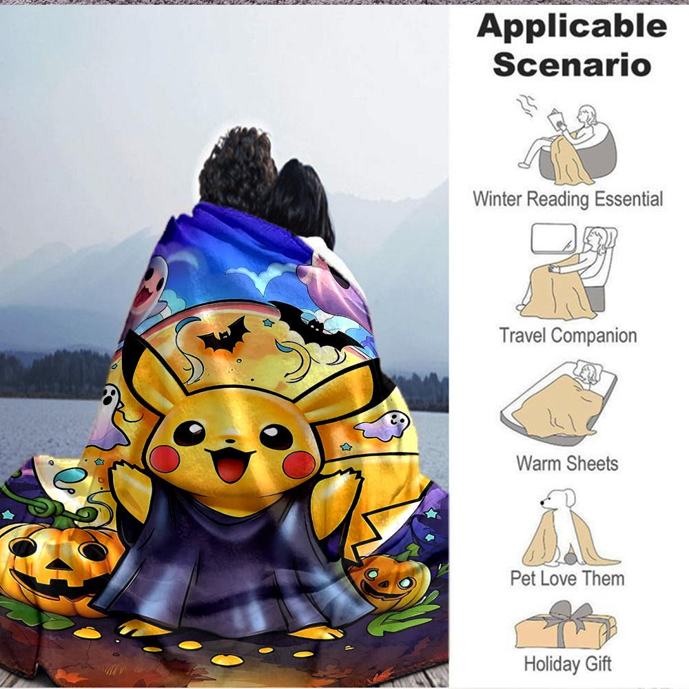 1pc Halloween Pikachu Blanket Lightweight Flannel Blanket Throw Blanket For Sofa, Bed, Travel, Camping, Livingroom, Office, Couch